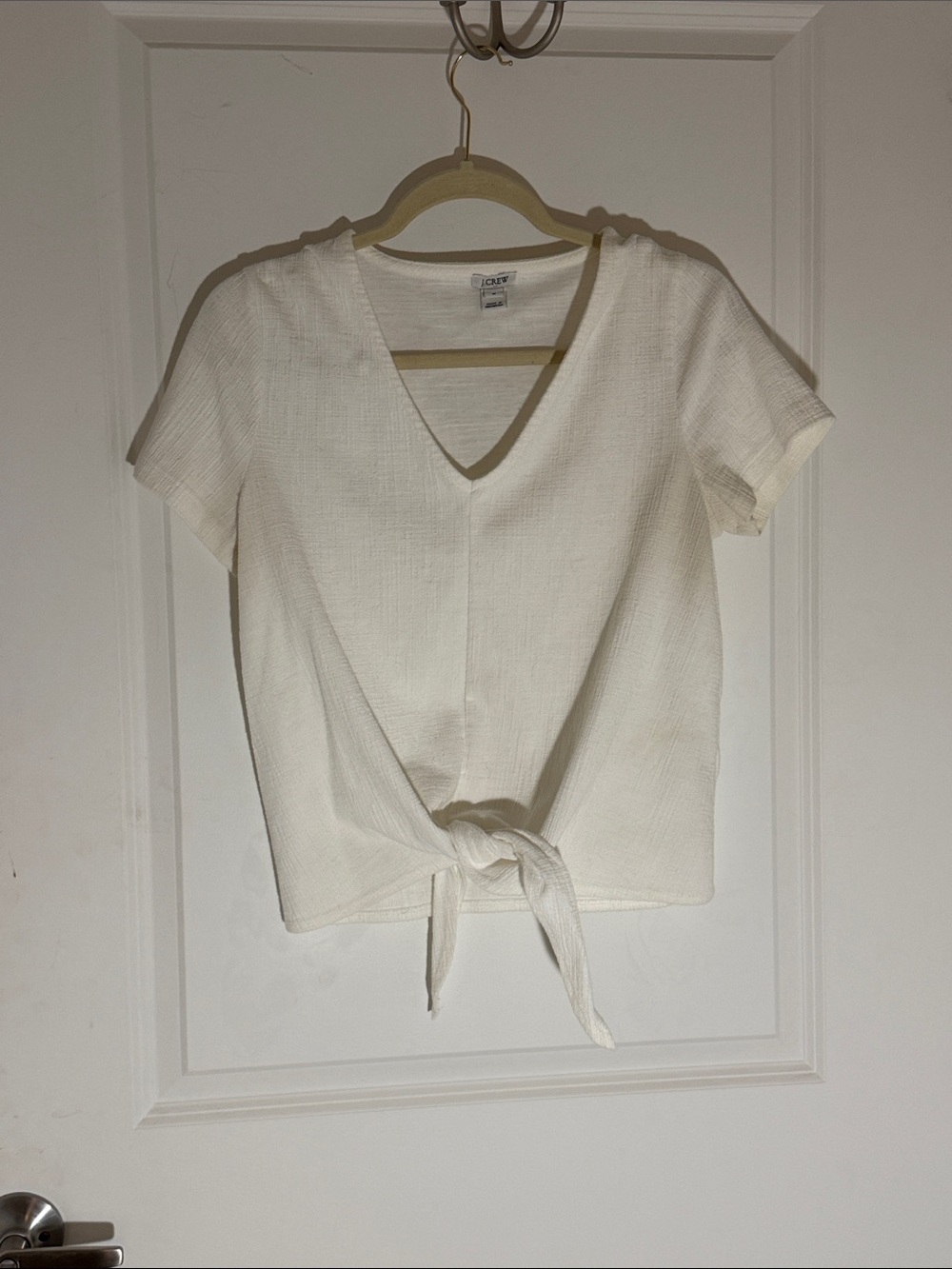 J. Crew Cream V-Neck Tie-Front Crop Top